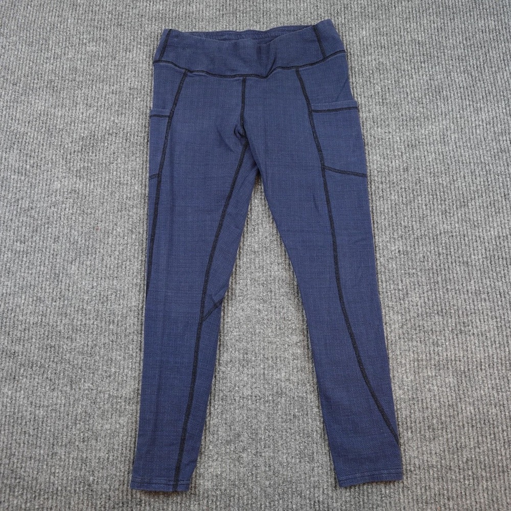 Pact Leggings Womens Medium Blue Herringbone Ankle Pockets Organic Cotton Yoga